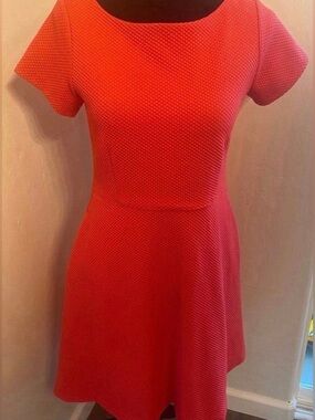 Women’s Red Textured Short Sleeve Fit-and-Flare Dress (Size 4)